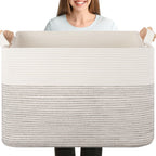OIASKET 108L Cotton Rope Storage Basket for Living Room and Bedroom 25"x16"x16" Woven Laundry Basket, Heavy Duty Bin for Blankets, Pillows & Toys, Pet-Safe & Scratch-Free, Brown and White