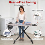 Ironing Board, 43"×13" with Iron Rest, 7 Adjustable Height & Clothes Shelf
