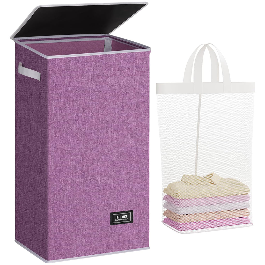 SOLEDI 100L Laundry Hamper with Lid, Large Collapsible Laundry Basket
