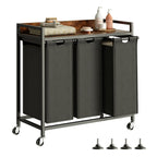 Herture Laundry Hamper with Shelf, Laundry Basket 4 Section, Laundry Sorter with Pull-Out Removable Large 4 Color Bags and Movable Wheels, Metal Frame, 4 x 15.87 Gallons (60L), Rustic Brown PF07XLN