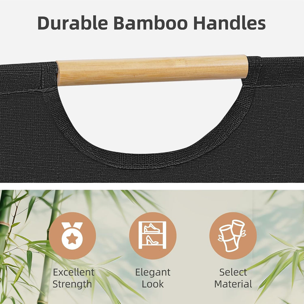 STORAGE MANIAC 2-Pack Collapsible Laundry Hamper with Bamboo Handles, Black