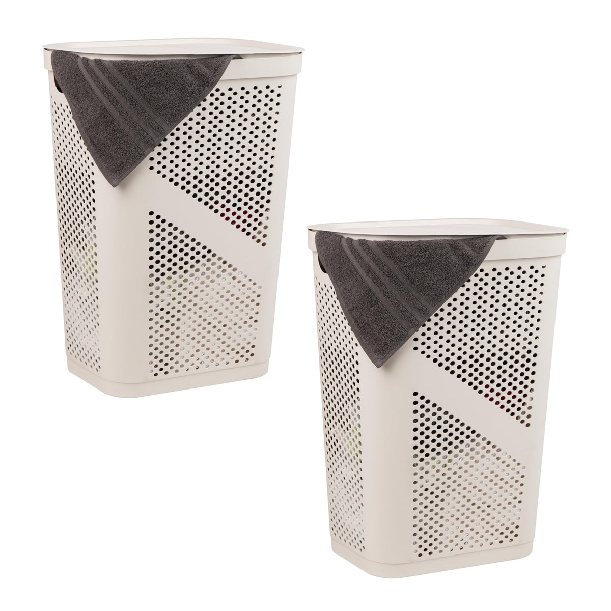 Mind Reader Slim Laundry Hamper with Lid, 60L Clothes Basket, Ventilated Plastic, Black