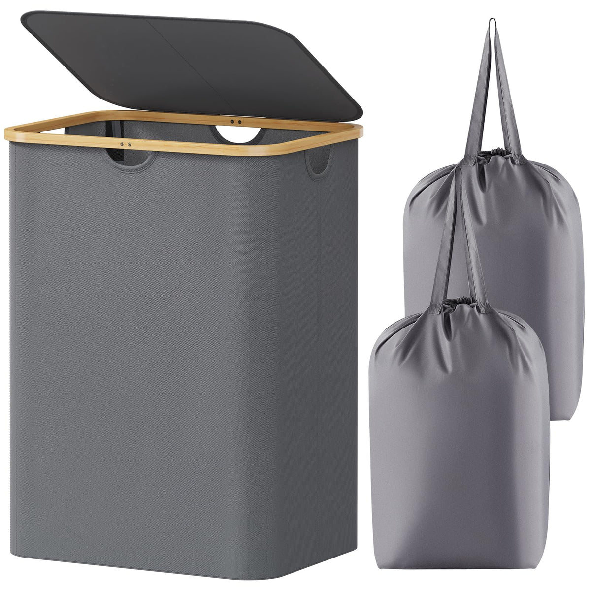Lifewit 105L Large Laundry Basket with Lid, Removable Bags, Black