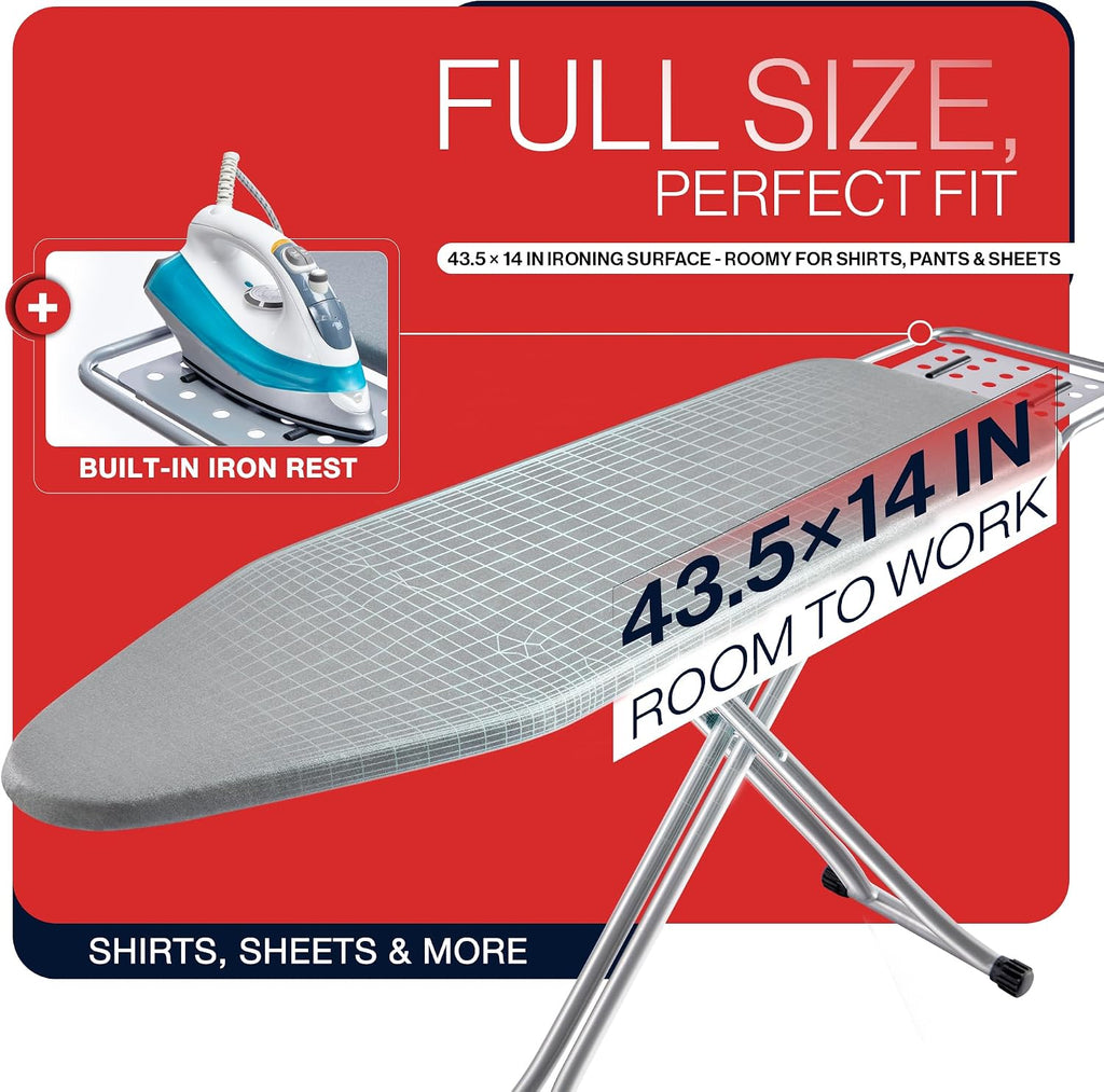 BKTD Full Size Ironing Board, Sturdy Frame, Heat Resistant Cover, Iron Rest