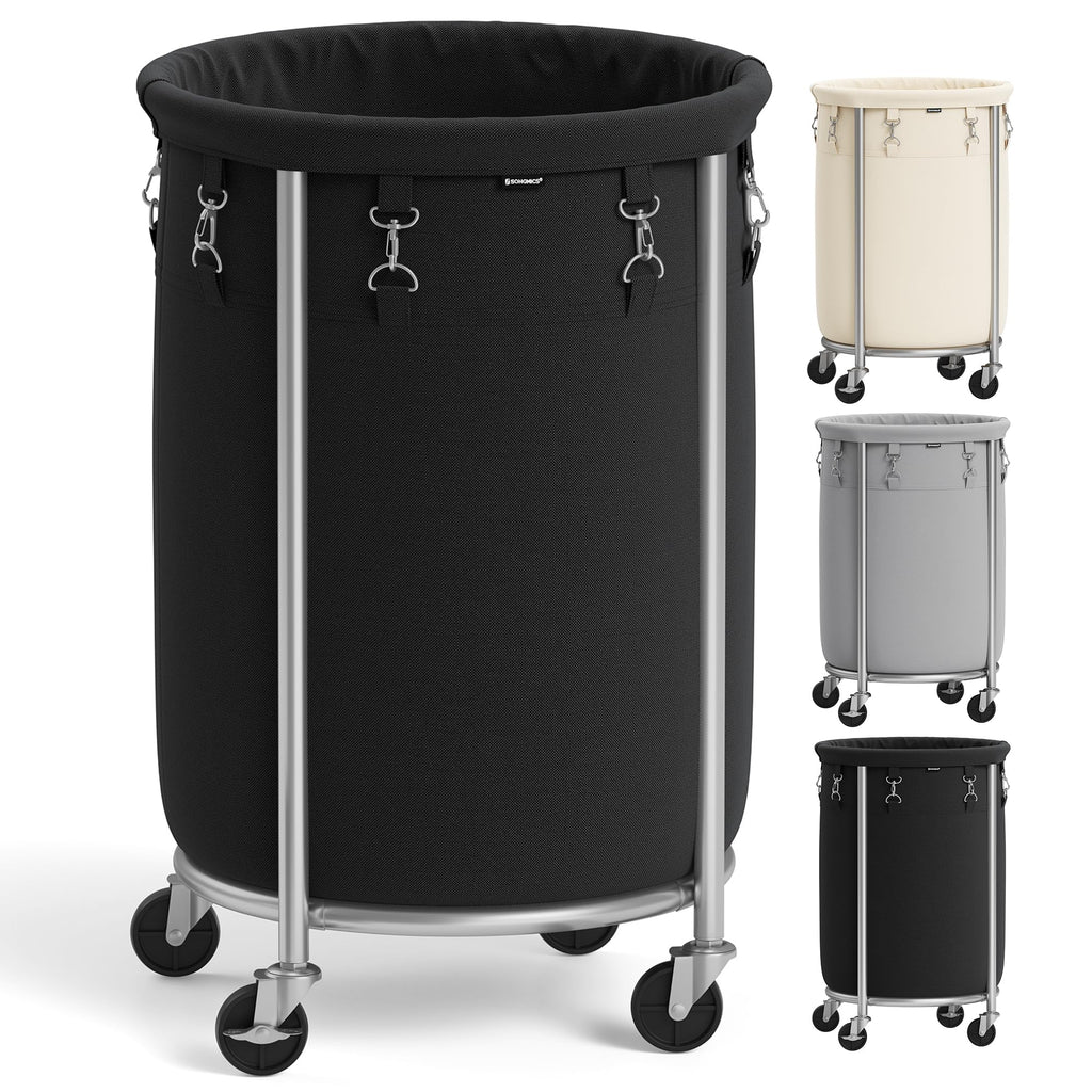 SONGMICS Laundry Basket with Wheels, 110L, Steel Frame, Removable Bag