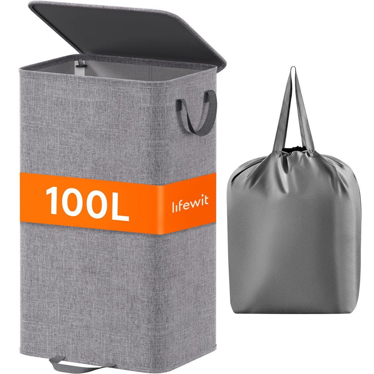 Lifewit Double Laundry Hamper with Lid, Removable Laundry Bags, Black