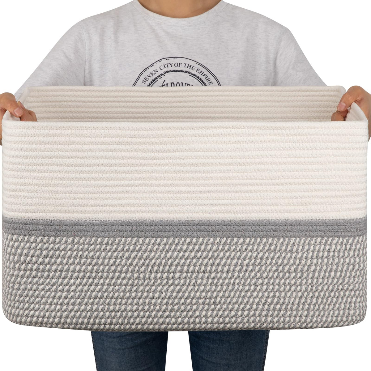 OIAHOMY Blanket Basket Laundry Basket Dog Toy Basket 75L Gradient Brown