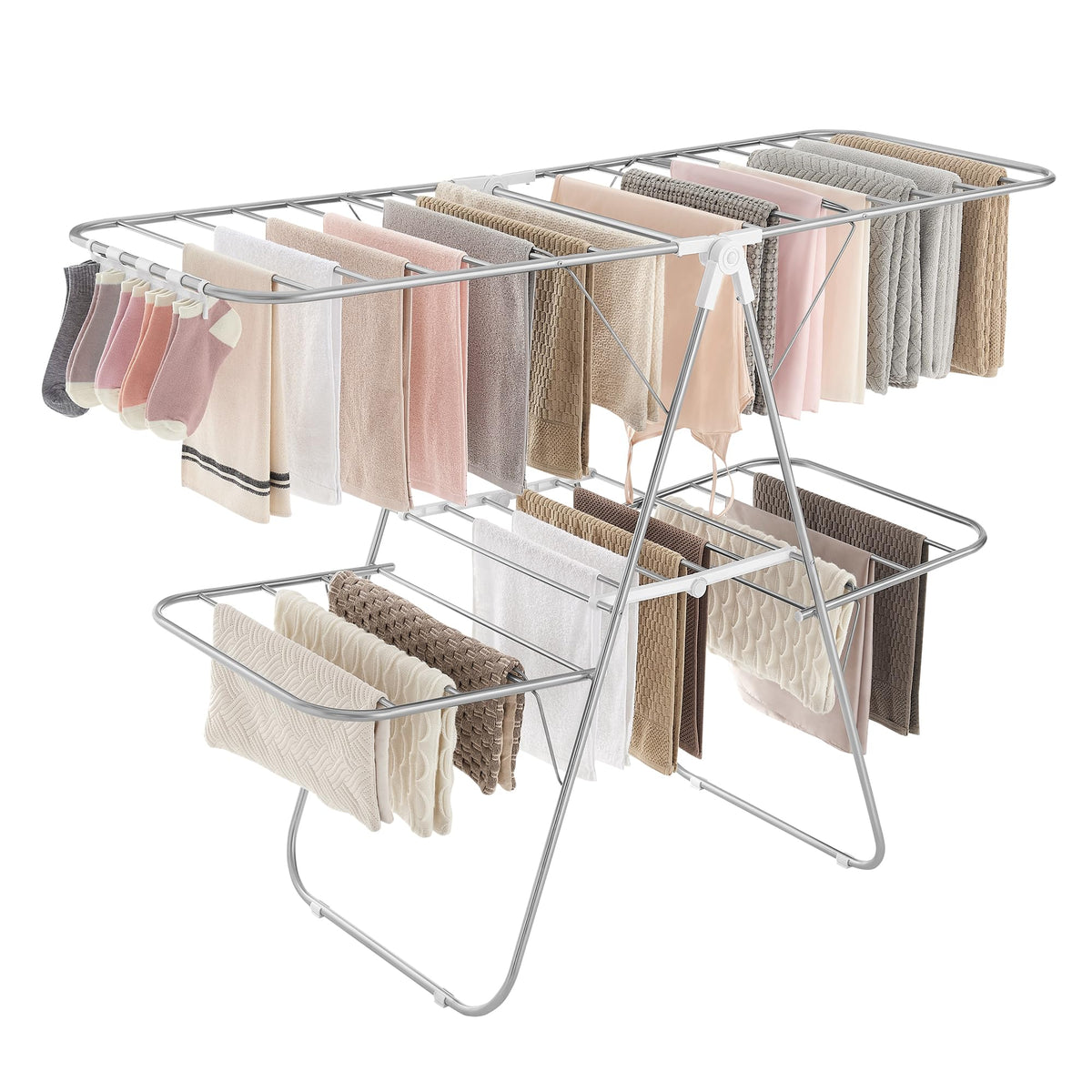 SONGMICS Clothes Drying Rack, Foldable Space-Saving Steel Laundry Rack