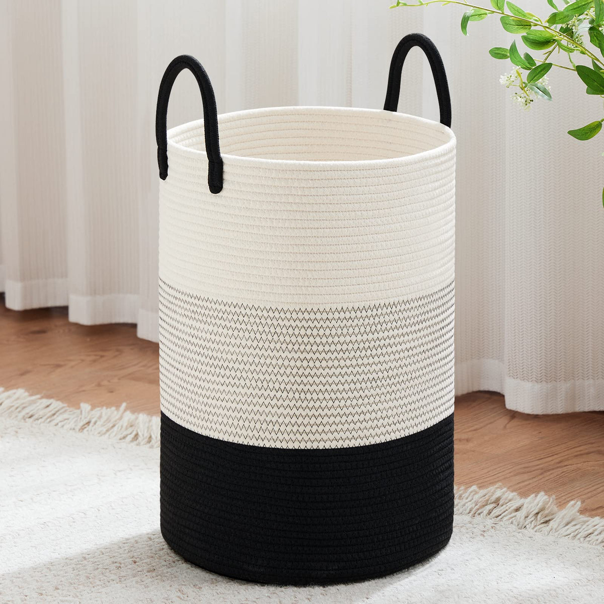 VIPOSCO 72L Tall Woven Laundry Basket Hamper, White