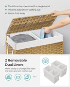 SONGMICS Laundry Hamper with Lid, 130L Double Wicker Basket, 6 Mesh Bags