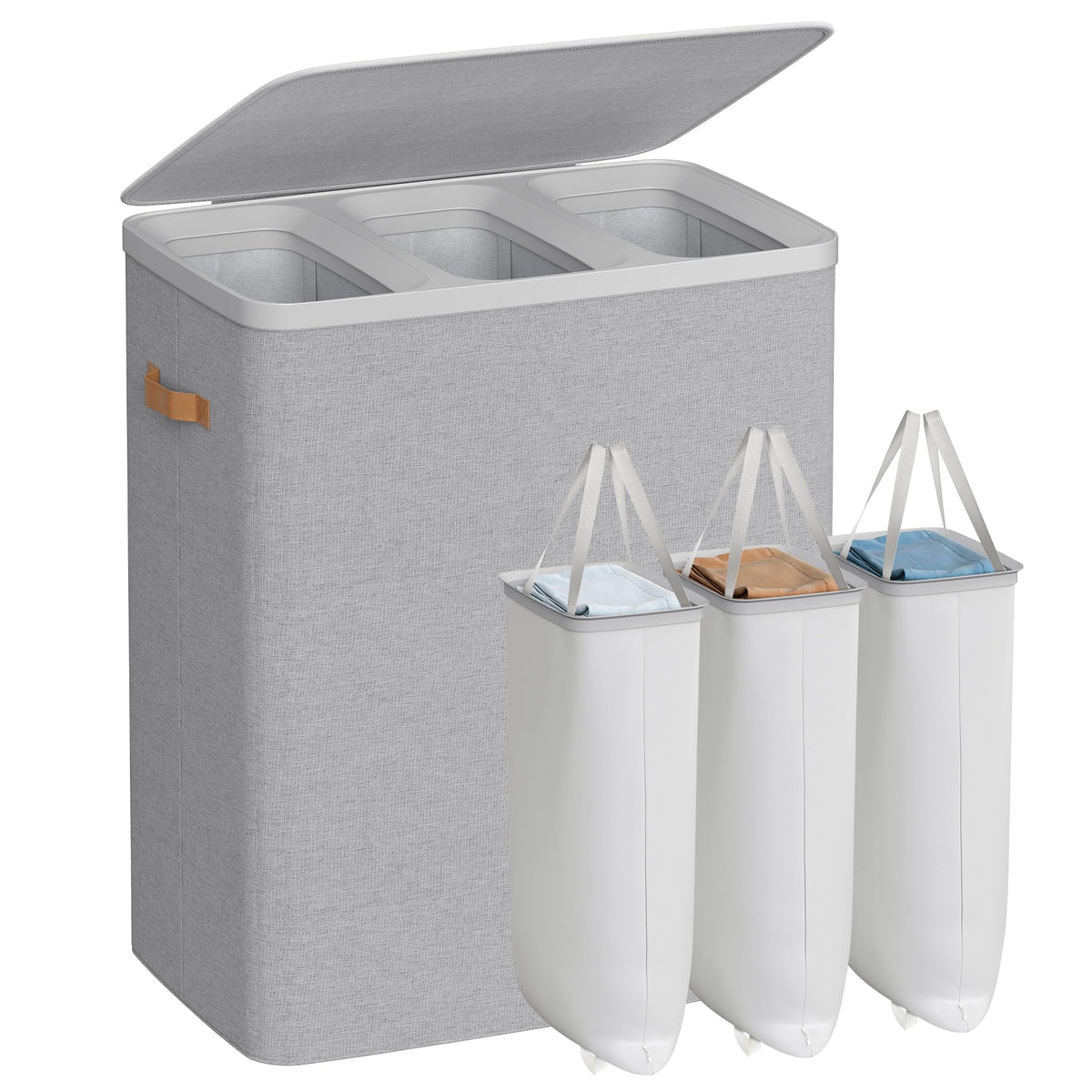 SONGMICS Laundry Basket, 170L Laundry Hamper with Lid, 2 Removable Bags