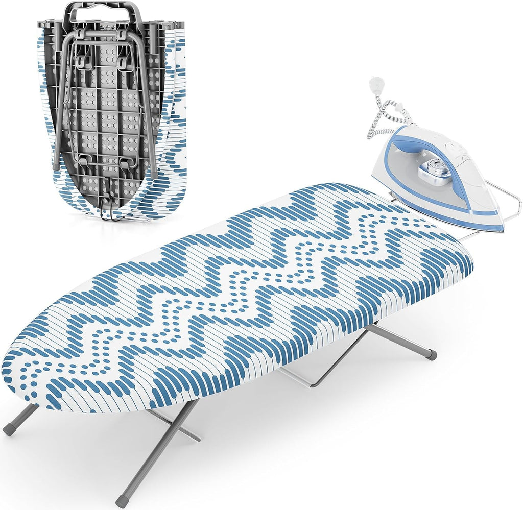KINGBOARD Small Ironing Board with Iron Rest, Extra Thick Cover 30x12 Blue