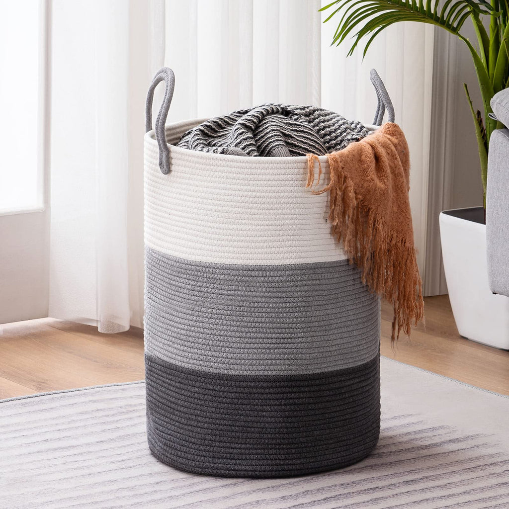 YOUDENOVA Jute Rope Laundry Hamper Basket, 58L Blanket Basket for Nursery