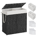 SONGMICS Laundry Hamper with Lid, 130L Double Wicker Basket, 6 Mesh Bags