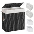 SONGMICS Laundry Hamper with Lid, 130L Double Wicker Basket, 6 Mesh Bags