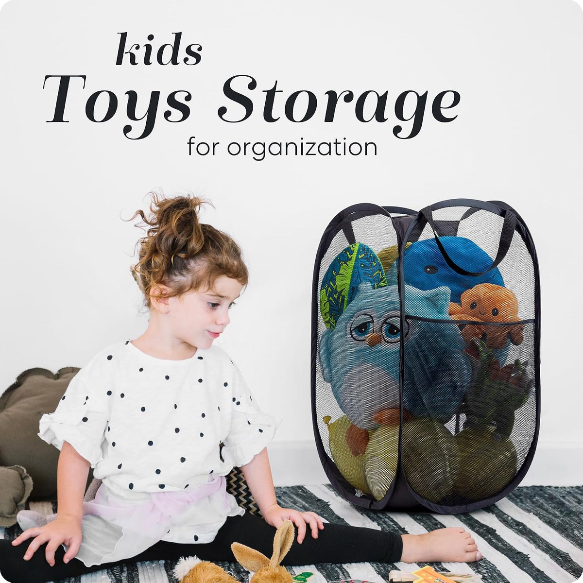 Handy Laundry Mesh Pop-Up Hamper Collapsible with Side Pocket 2-Pack