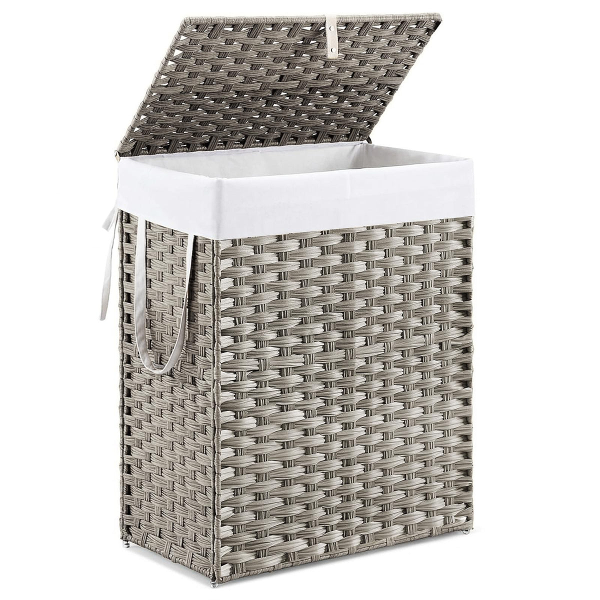 DUMOS Woven Laundry Basket with Lid, 90L Large Capacity Hamper, Removable & Machine-Washable Liner, Foldable Rattan Clothes Hamper, Sturdy Steel Frame, Odor Control, Goose Yellow
