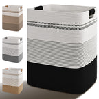 Laundry Hamper, 85L Tall Laundry Basket with Leather Handles, Rectangle Large Clothes Hamper for Organizing, Cotton Woven Laundry Baskets Storage Hampers for Bedroom, Nursery, Living Room