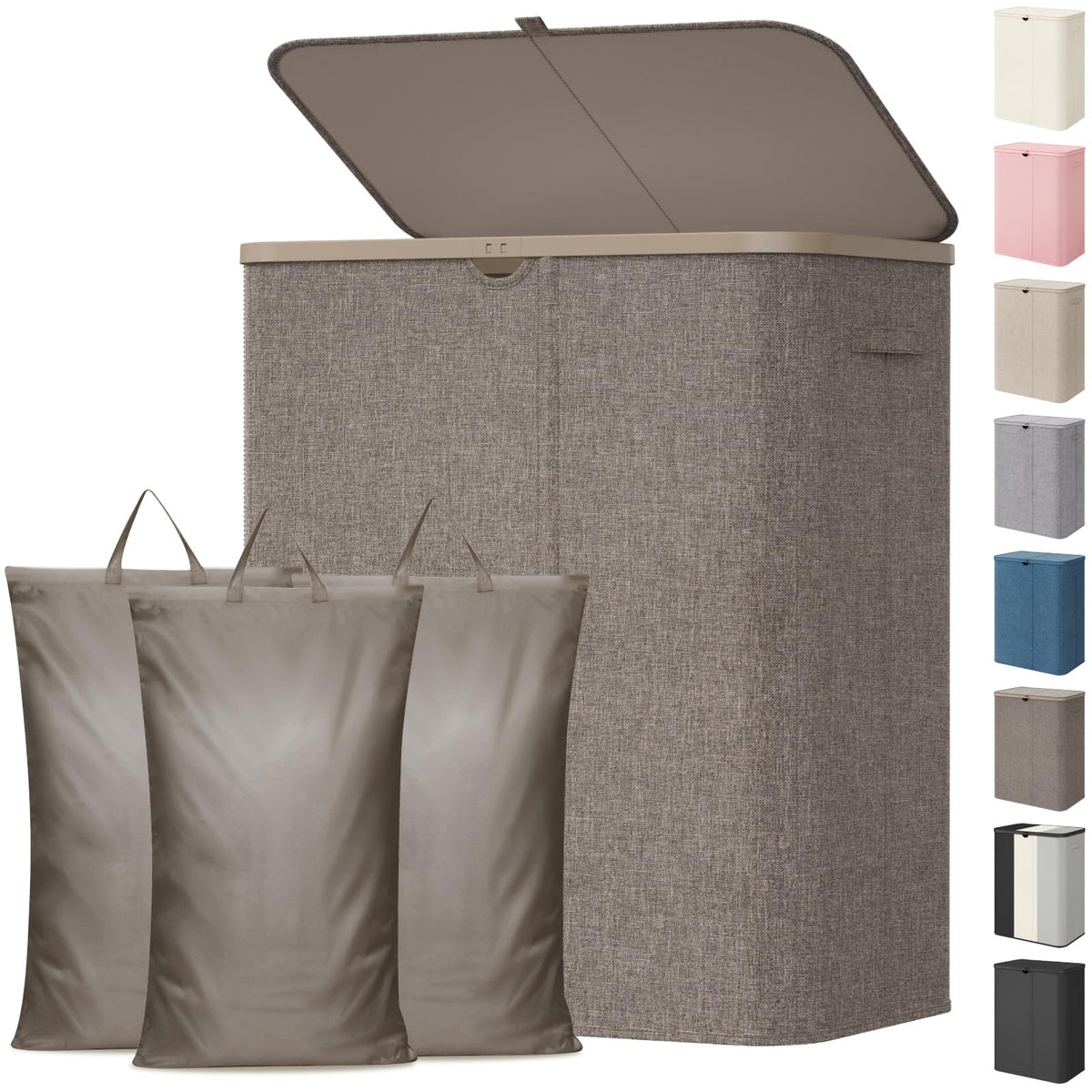 Lifewit 185L 3 Section Laundry Hamper with Lid, Laundry Basket, Beige