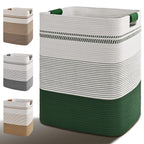 Laundry Hamper, 85L Tall Laundry Basket with Leather Handles, Rectangle Large Clothes Hamper for Organizing, Cotton Woven Laundry Baskets Storage Hampers for Bedroom, Nursery, Living Room