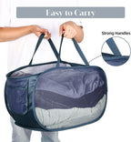 Durable Collapsible Laundry Baskets, Mesh Pop Up Laundry Hamper with Side Pocket, Foldable Clothes Hamper with Reinforced Carry Handles for Laundry, Bathroom, Kids Room, Dorm, Travel 2 Pack Navy Blue