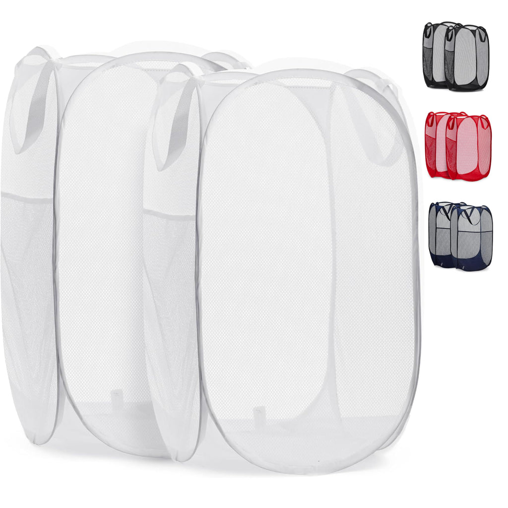 Handy Laundry Mesh Pop-Up Hamper Collapsible with Side Pocket 2-Pack