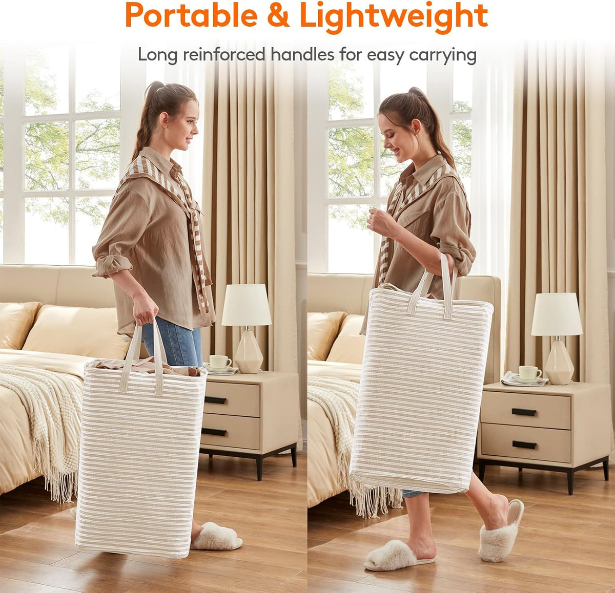 Lifewit 80L Large Laundry Baskets, Laundry Hampers Bags, 2 Pack, Beige