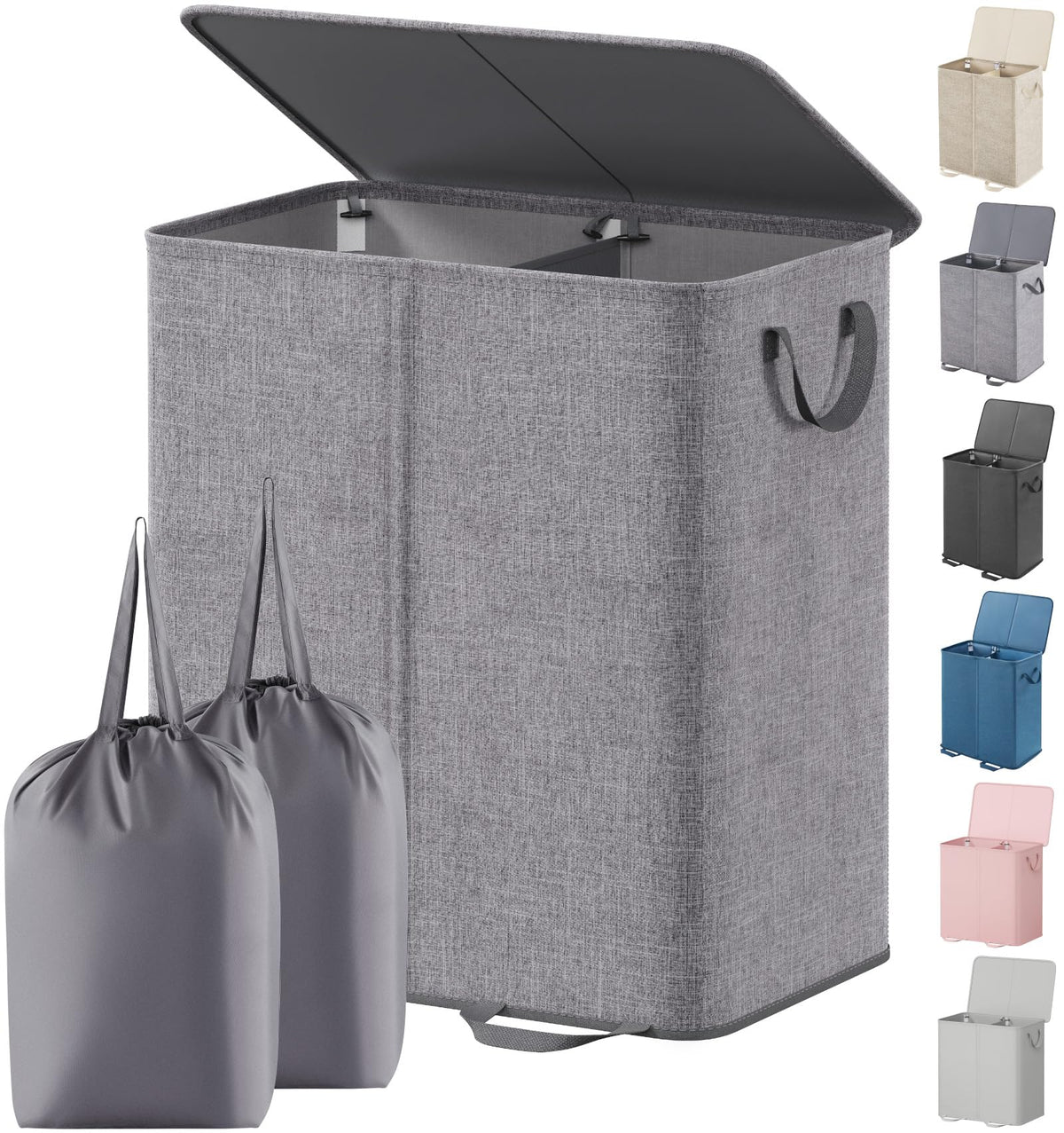 Lifewit Double Laundry Hamper with Lid, Removable Laundry Bags, Beige