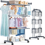Upgraded 4-Tier Clothes Drying Rack, Drying Rack Clothing with Wheels