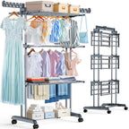 Upgraded 4-Tier Clothes Drying Rack, Drying Rack Clothing with Wheels