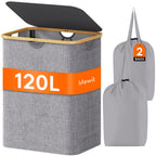 Lifewit 105L Large Laundry Basket with Lid, Removable Bags, Black