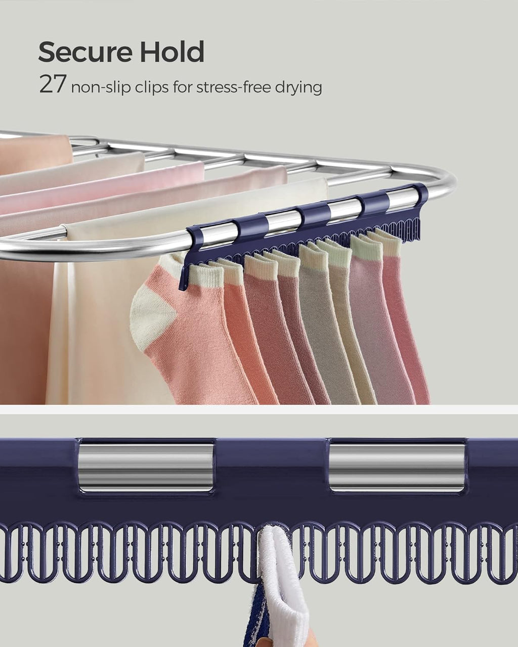 SONGMICS Clothes Drying Rack, Foldable Space-Saving Steel Laundry Rack