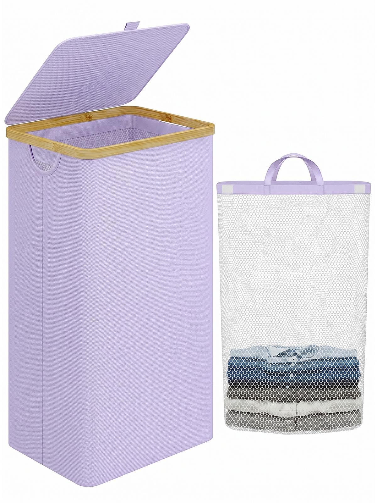 IEGrow Laundry Hamper with Lid,110L Laundry Basket with Mesh Bags,Black