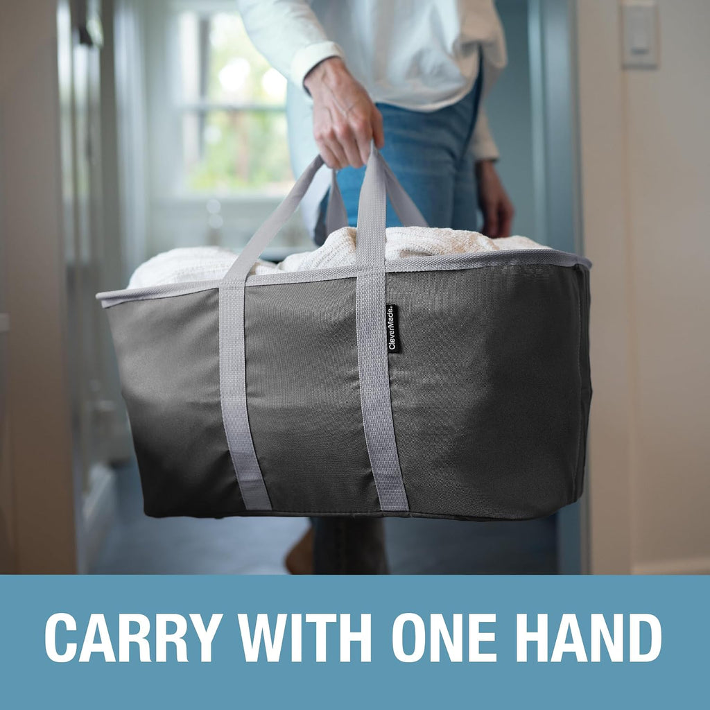 CleverMade Collapsible Laundry Baskets, 50L Tote 2 Pack, Charcoal