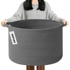 Large Woven Blanket Basket,65L Cotton Rope Laundry Basket