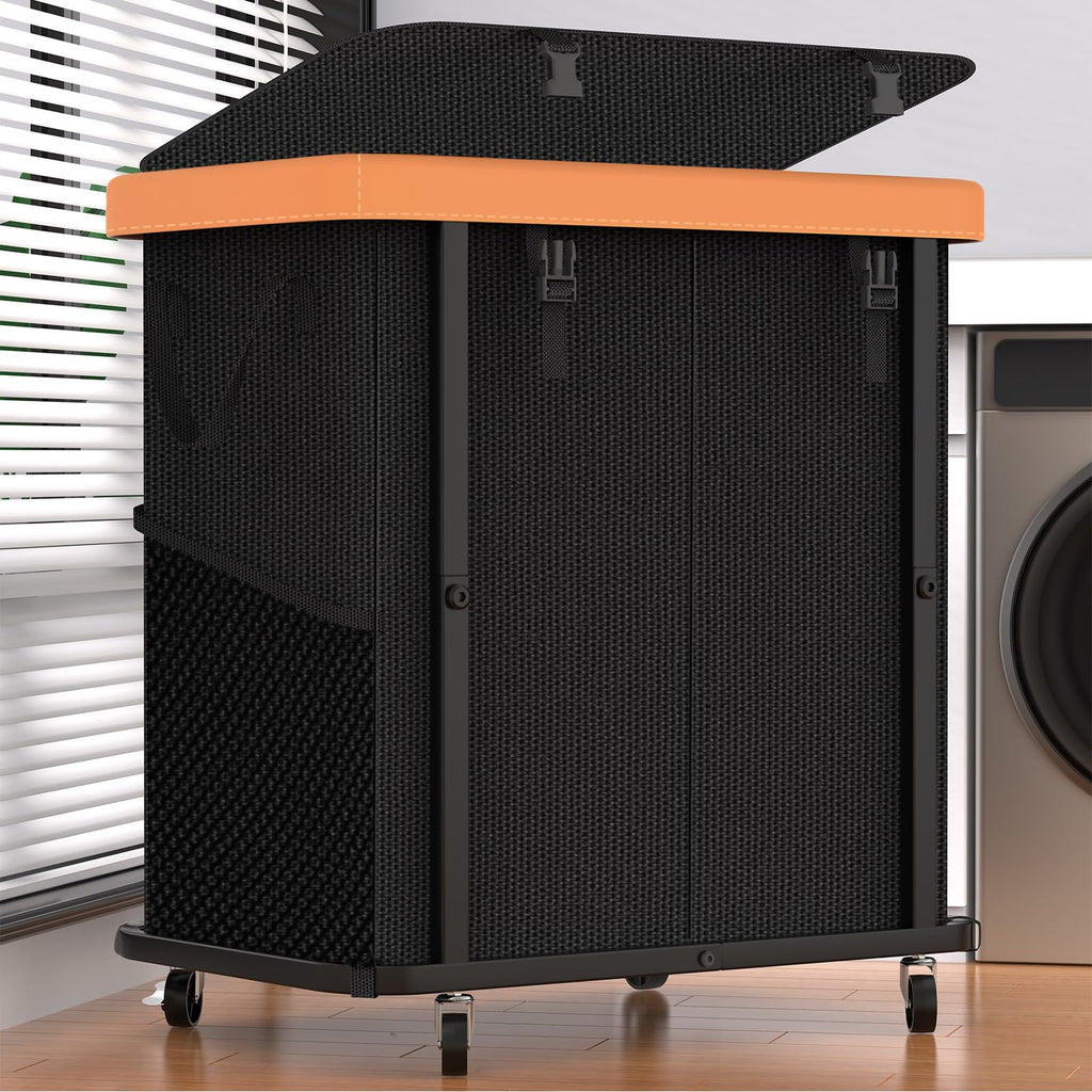 Laundry Hamper with Wheels,150L Leather Patchwork Clothes Hamper Black