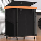 Laundry Hamper with Wheels,150L Leather Patchwork Clothes Hamper Black