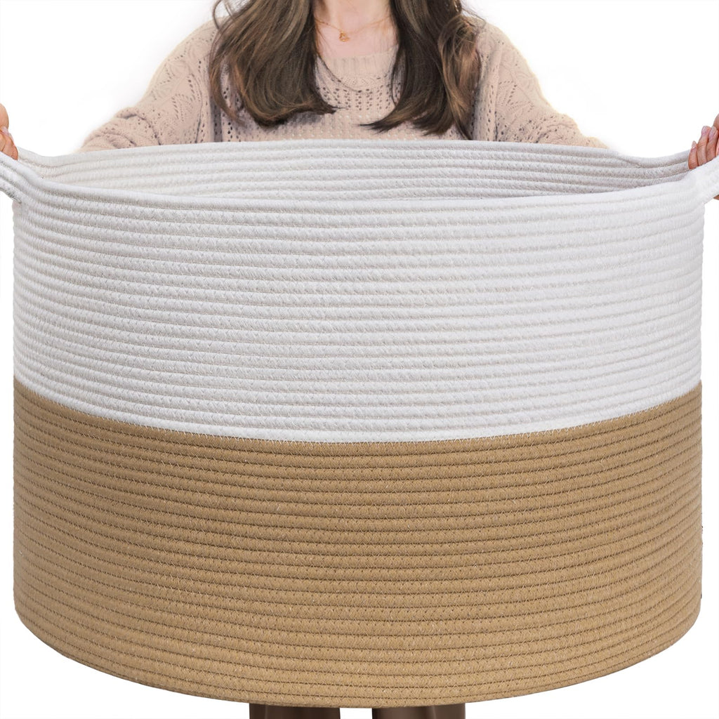 INDRESSME XXXLarge Woven Rope Blanket Basket Living Room Brown, 90L