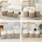 Laundry Basket Hamper Tall Rope Storage Woven for Blanket Toys Dirty Clothes in Living Room Bathroom Bedroom White & Brown 60L/15.8Gal