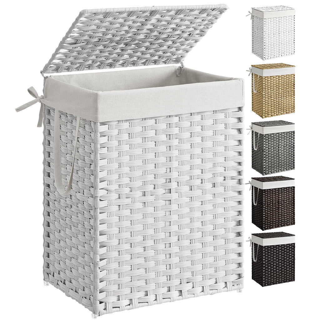 SONGMICS Laundry Hamper with Lid, 17.2 Gallon (65 L) Synthetic Rattan Clothes Laundry Basket with Lid and Handles, Foldable, Removable Liner, Goose Yellow ULCB165N01
