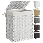 SONGMICS Laundry Hamper with Lid, 17.2 Gallon (65 L) Synthetic Rattan Clothes Laundry Basket with Lid and Handles, Foldable, Removable Liner, Goose Yellow ULCB165N01