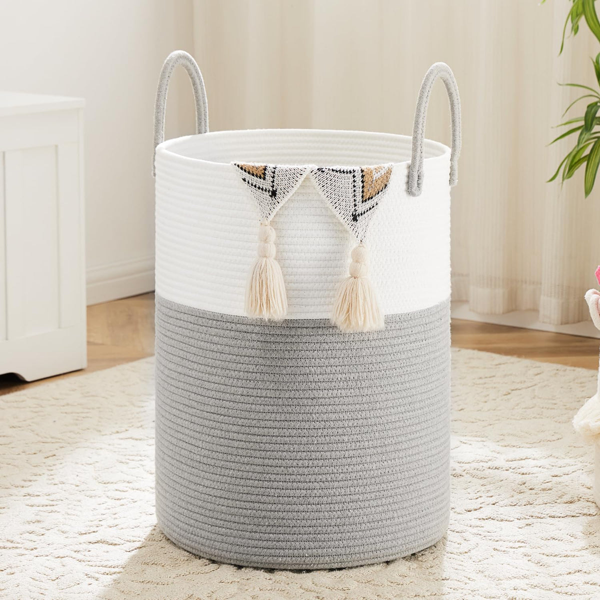 Artfeel Laundry Basket,Woven Cotton Rope Laundry Hamper,60L for Decor Storage of Dirty Clothes,Toys and Blankets in Bathroom,Baby Room and Living Room