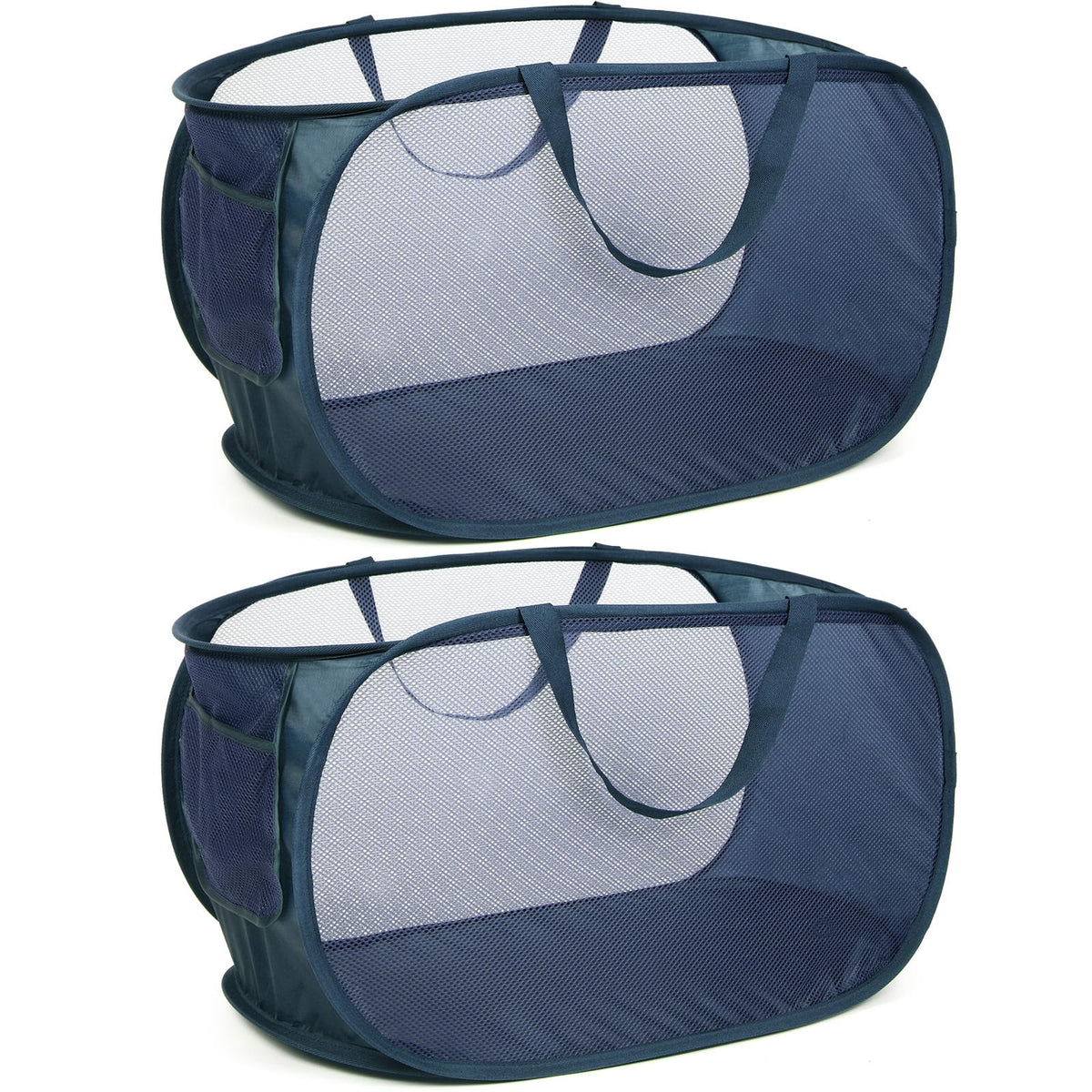 4 Pack Durable Collapsible Laundry Baskets, Mesh Foldable Laundry Basket, Pop Up Laundry Hamper with Pocket, Clothes Hamper with Reinforced Handles for Laundry, Bathroom, Kids Room, Dorm or Travel