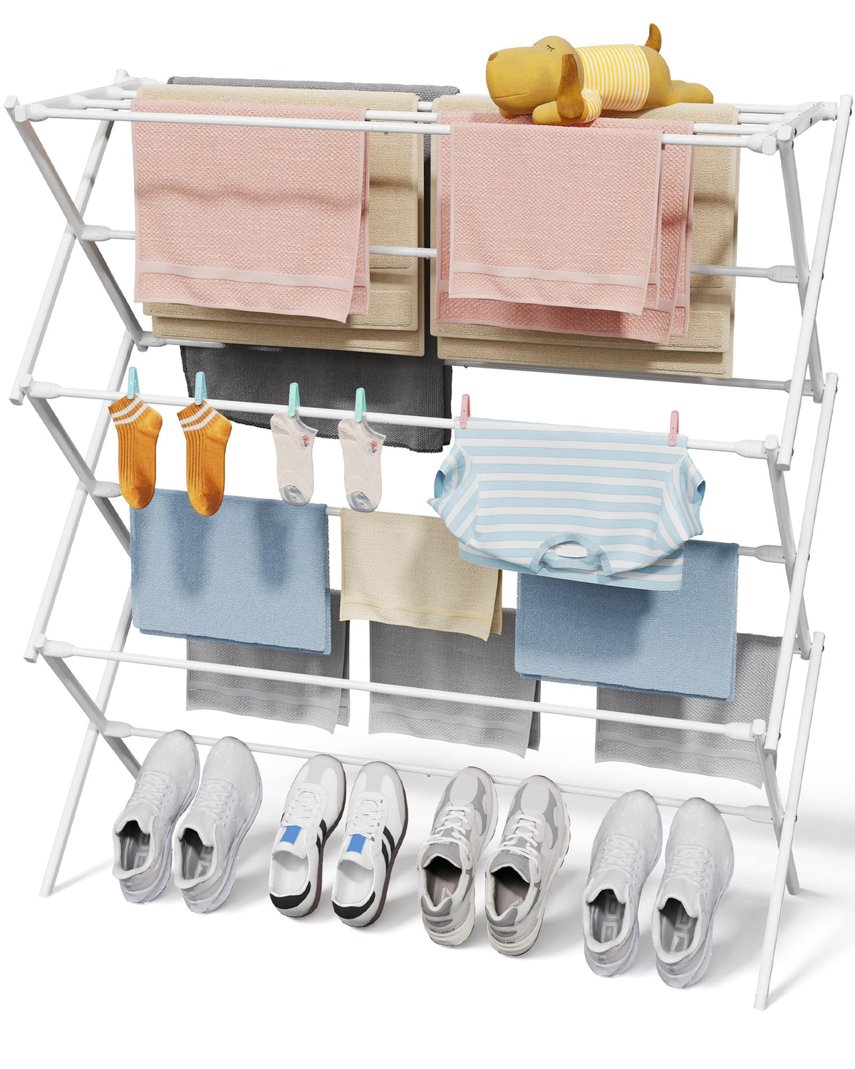Sakugi Foldable 3-Tier Clothes Drying Rack 37.4" H with Non-Slip Feet
