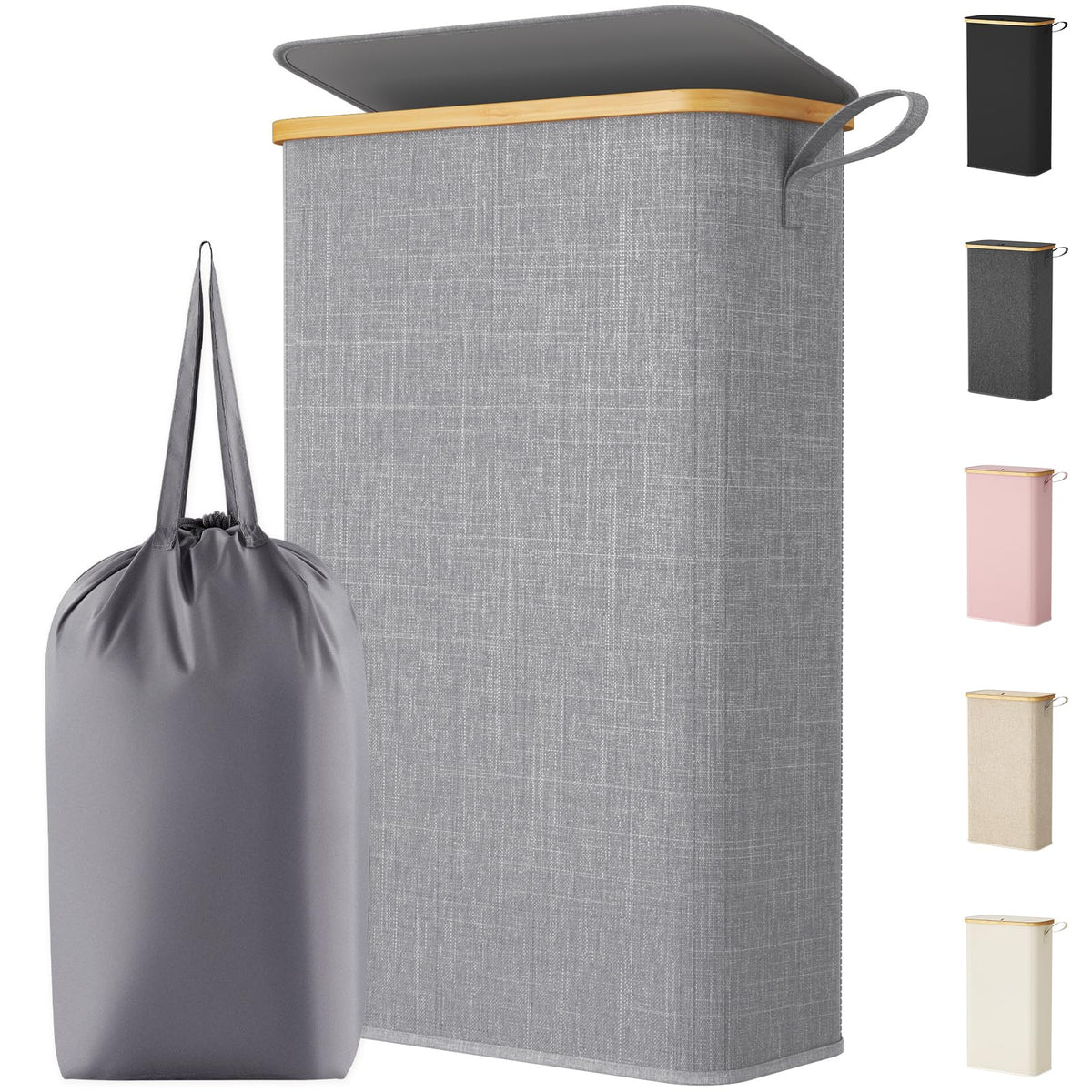 Lifewit 65L Slim Laundry Hamper with Lid and Removable Bag, Beige
