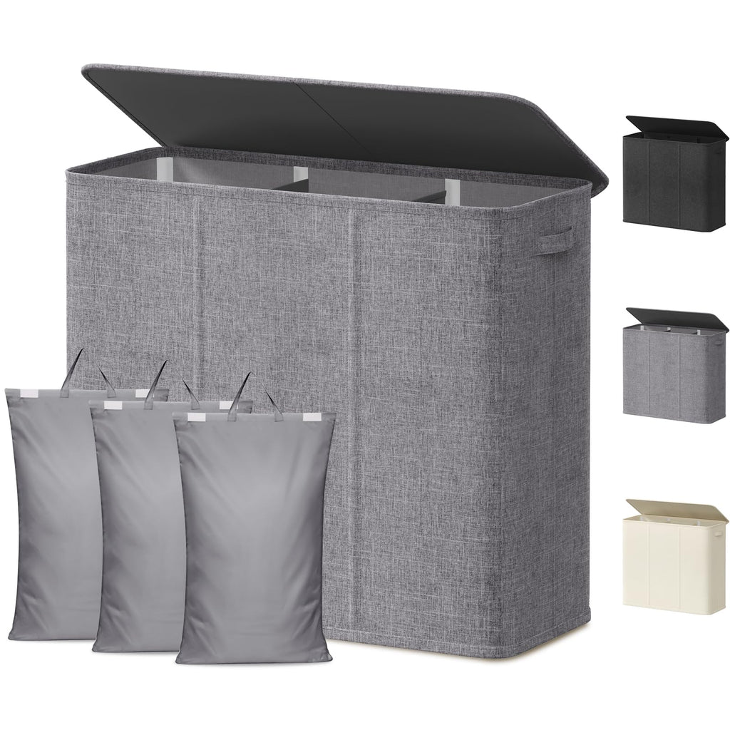 Lifewit Double Laundry Hamper with Lid, Removable Laundry Bags, Beige