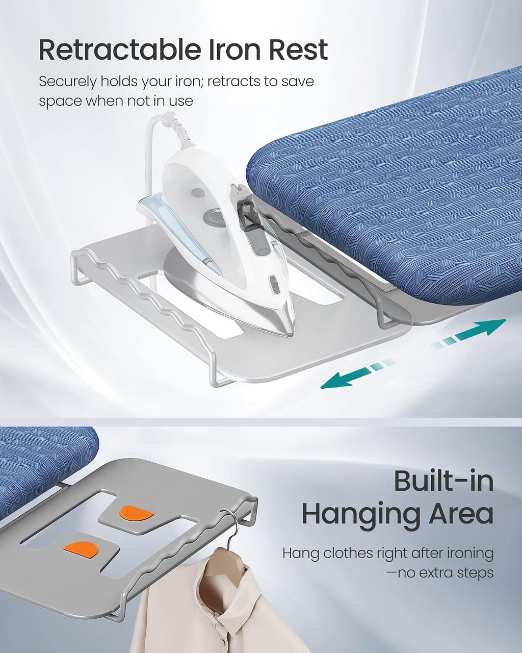 SONGMICS Ironing Board, Foldable, with Stable Iron Rest, 43 x 13 Inches