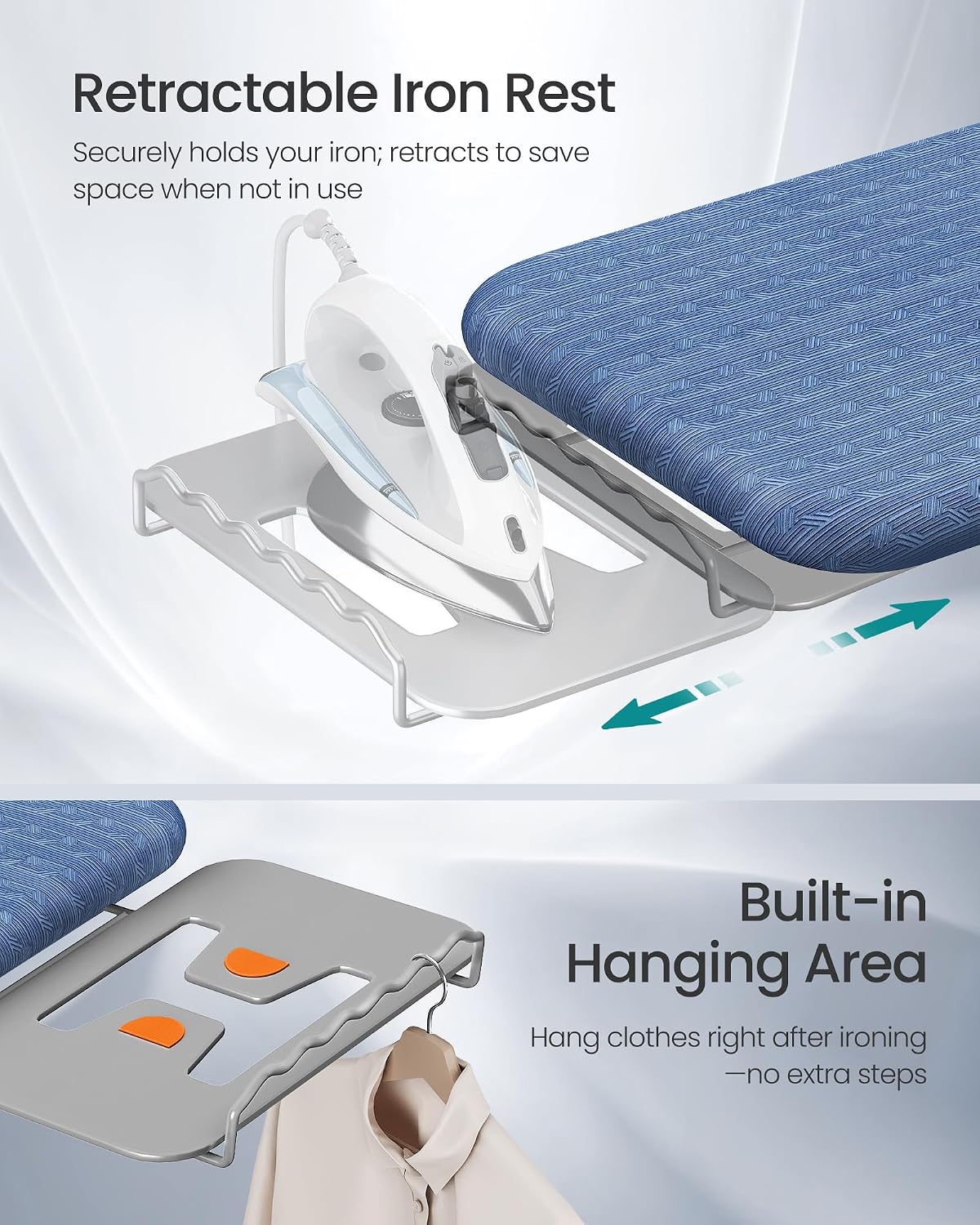 SONGMICS Ironing Board, Foldable, with Stable Iron Rest, 43 x 13 Inches
