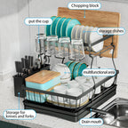 7 code 2-Tier Large Dish Drying Rack for Kitchen Counter, Black