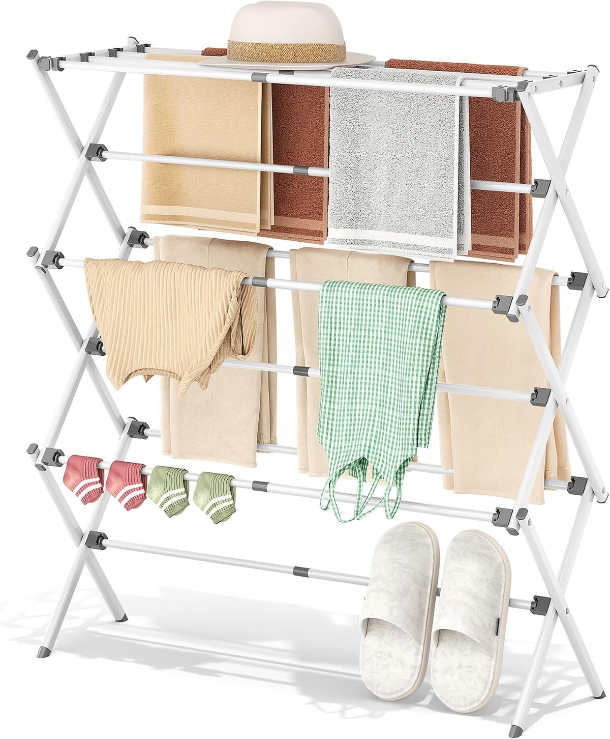 APEXCHASER 3-Tier Foldable Clothes Drying Rack, 37.6" H, White